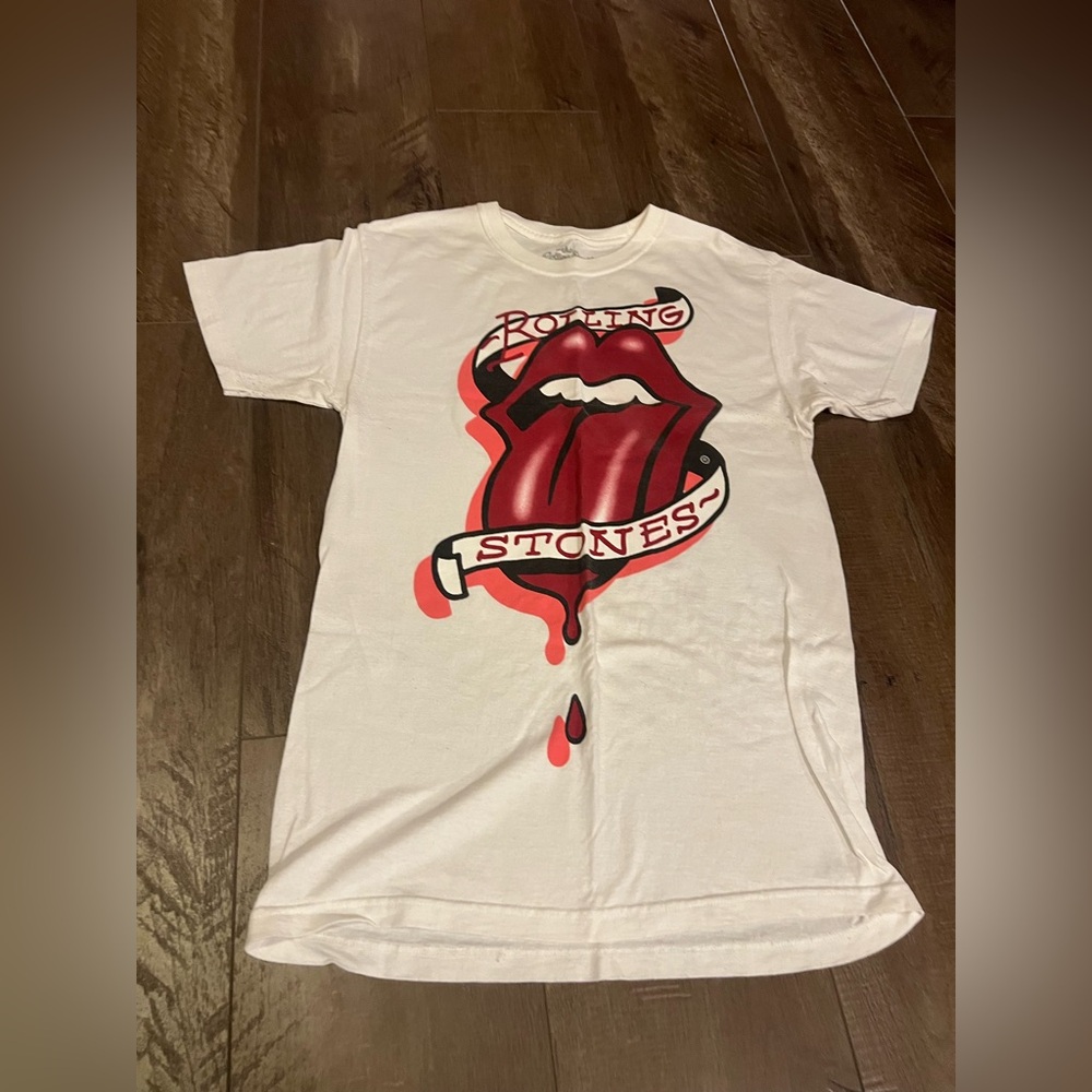 White T-Shirt with Rolling Stone Graphic